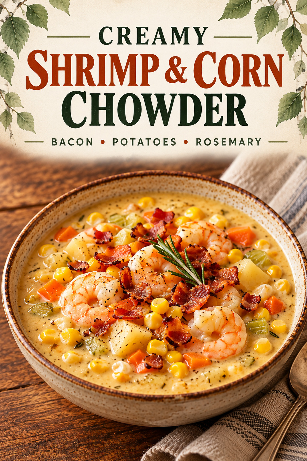 Creamy Shrimp and Corn Chowder Pinterest graphic