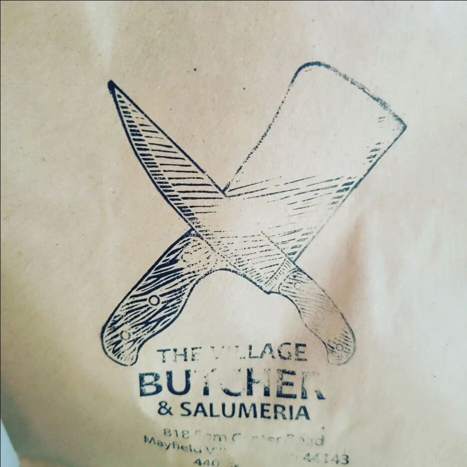 Paper bag from The Village Butcher and Salumeria in Mayfield Village, Ohio